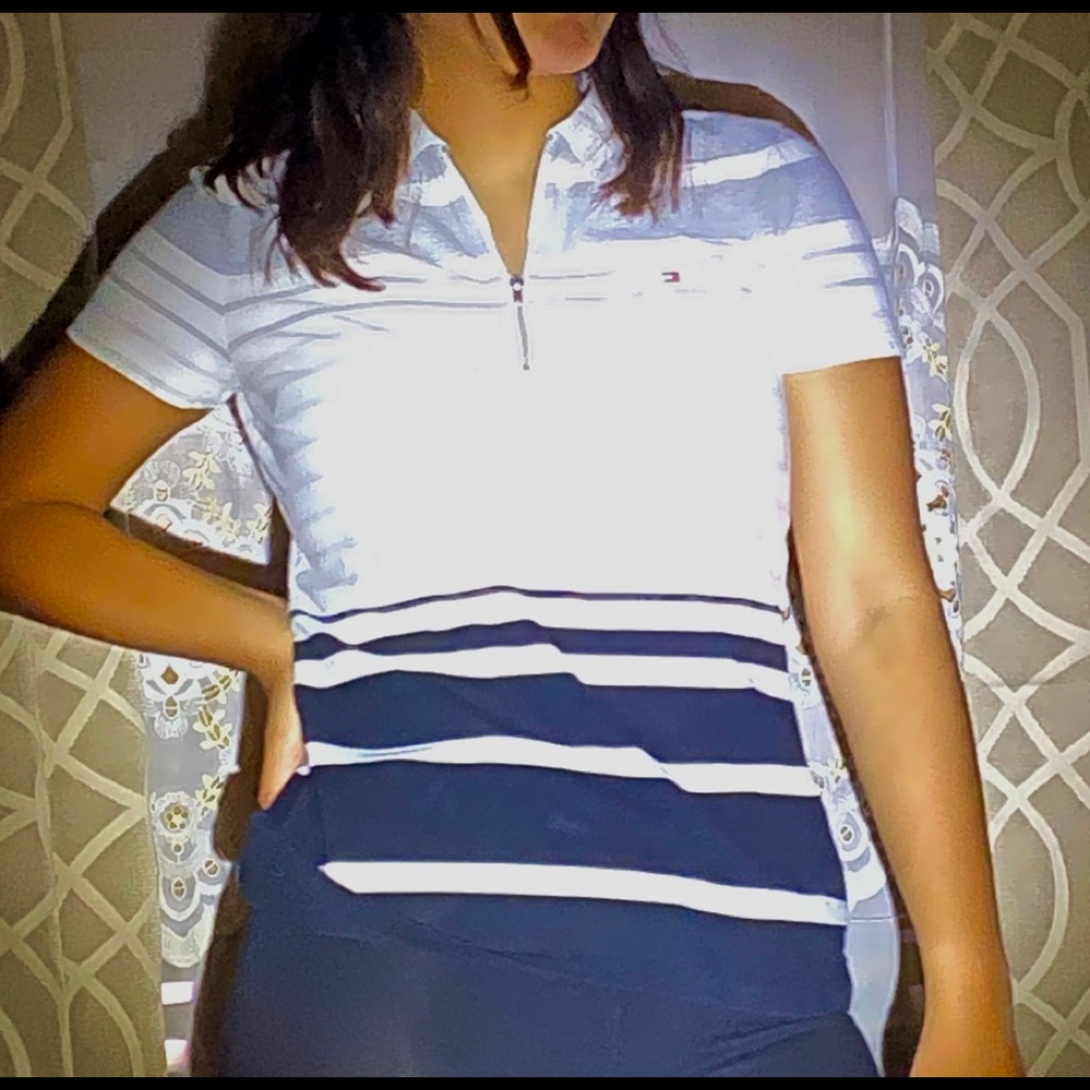 Tommy Stripped Quarter ZIP Polo